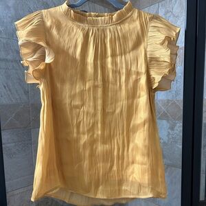 JODIFL Shimmering Gold Ruffle Sleeve Blouse